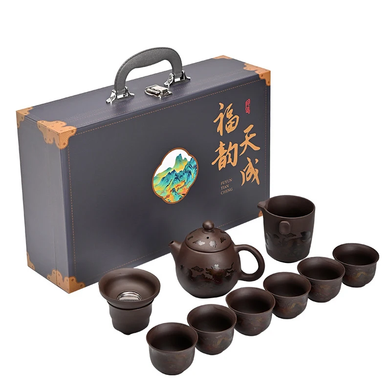 Dragon and Phoenix Color-Changing Purple Clay Tea Set Kung Fu Purple Pottery