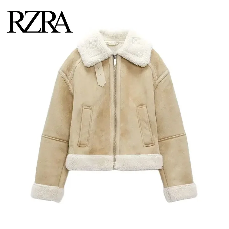 

RZRA original 2024 winter new women's lapel long-sleeved comfortable warm double-sided short polar fleece jacket