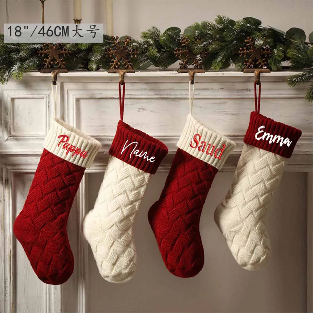 

Knitted Christmas Gift Bag, Decorative Stockings, Custom Name, Sock Hangings, Large Capacity, Kids Gift Socks, Candy Bags