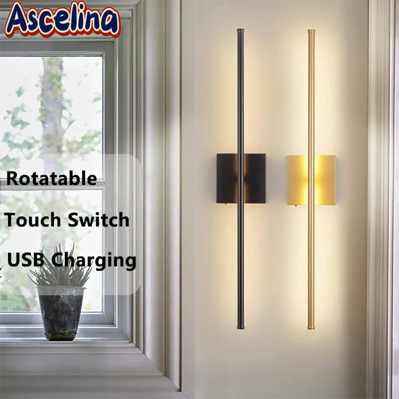 

Современный светодиодный настенный светильник с зарядкой через USB 350 ° Вращающееся бра из черного золота для гостиной, спальни, прикроватные светильники для внутреннего освещения