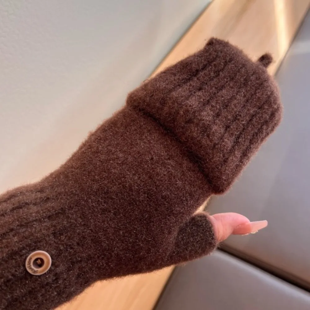 

Trendy Casual Knitted Gloves Thicken Thermal Mittens Soft Fingerless Gloves Men Women