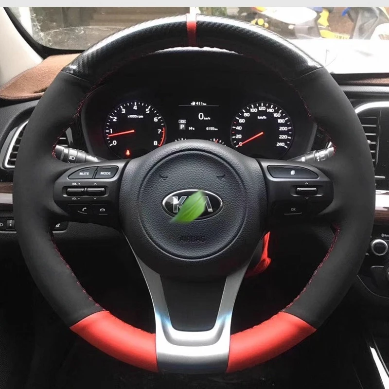 

Hand-stitched genuine Leather Carbon Fiber car Steering Wheel Cover For Kia K2 K3 Fcrte KX3 Pegas kx Cross K5 Optima 2014 2015
