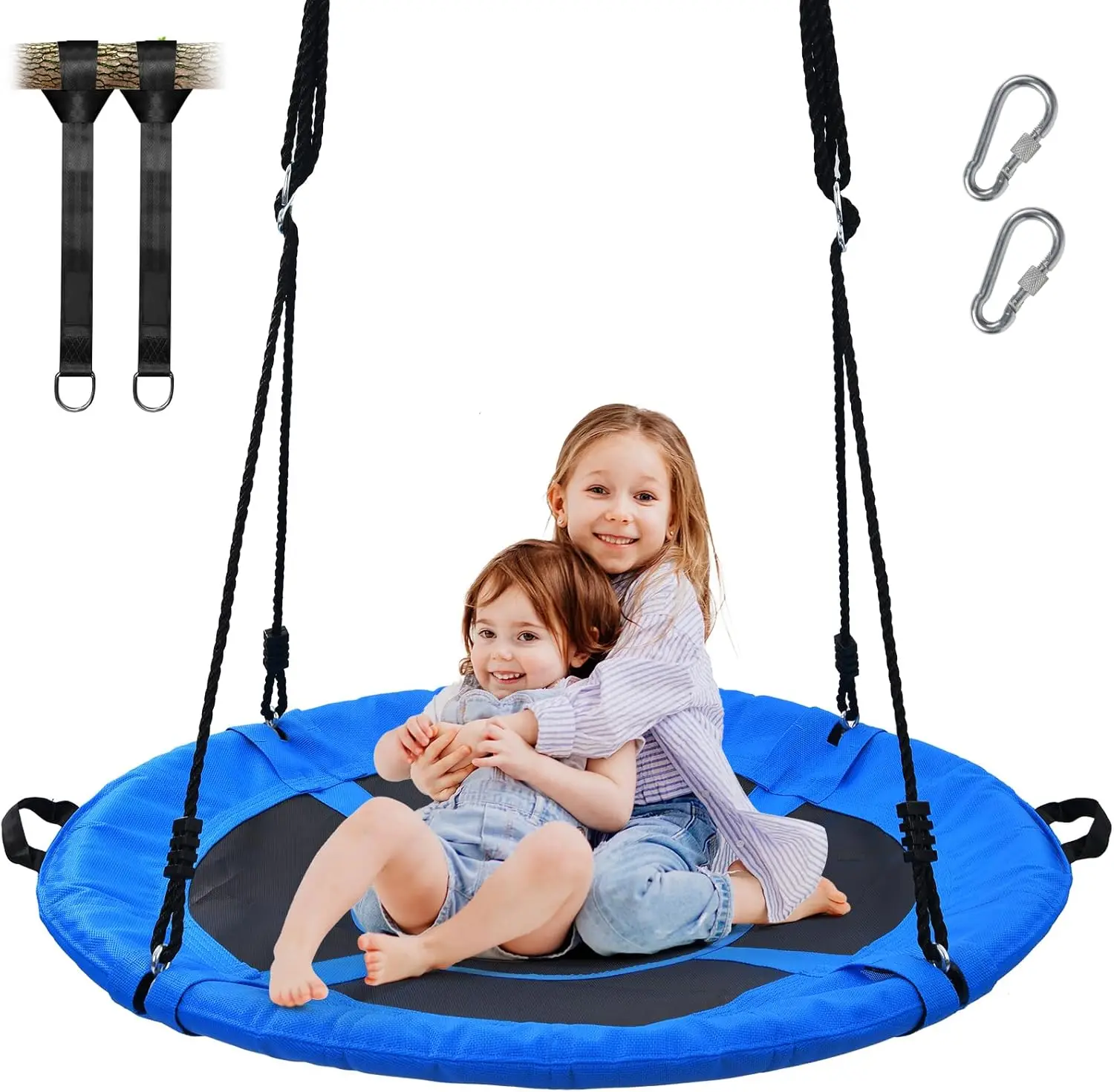 

40" Saucer Tree Swing for Adults Outdoor Textilene with 2 Hanging Straps, Blue