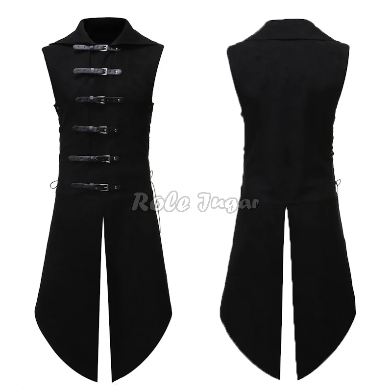 

Medieval Retro Gothic Sleeveless Black Steam Punk Vest Men Halloween Carnival Party Cosplay