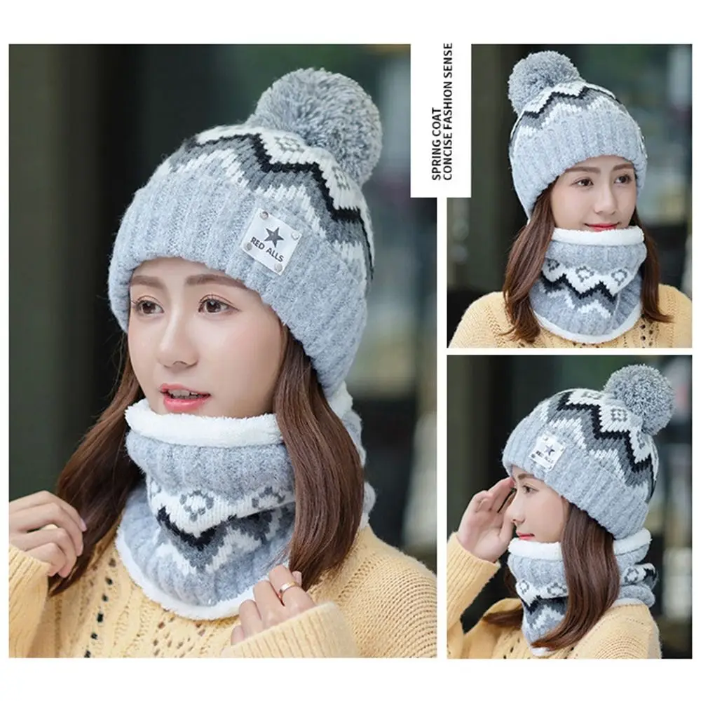 Winter Women Plush Velvet Hats Neck Warmer Hat Scarf Set Beanies Cycling Windproof Hat Outdoor Ear Protection