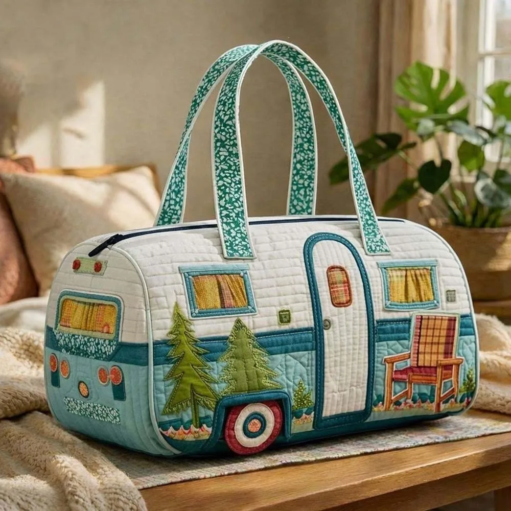 Large Capacity Bus Printed Travel Duffle Quilted Sponge Soft Material Travel Handbag Lightweight Fabric Sturdy Handle