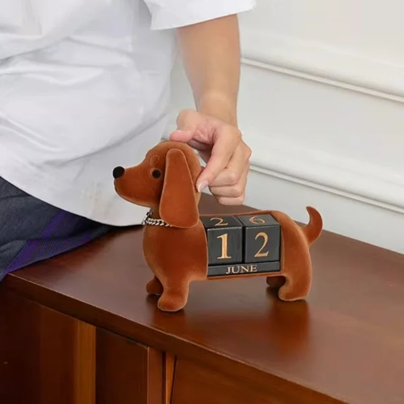 Creative Design Calendar Ornaments Dachshund Dog Calendar Desktop Crafts Flip Toy Luxury Ornaments Modern Child Gift Home Decor