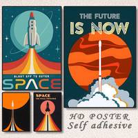 Aerospace Rocket Futurism Space Poster  Self-adhesive Art Waterproof Paper Sticker Coffee House Bar Dorm Room Wall Decor