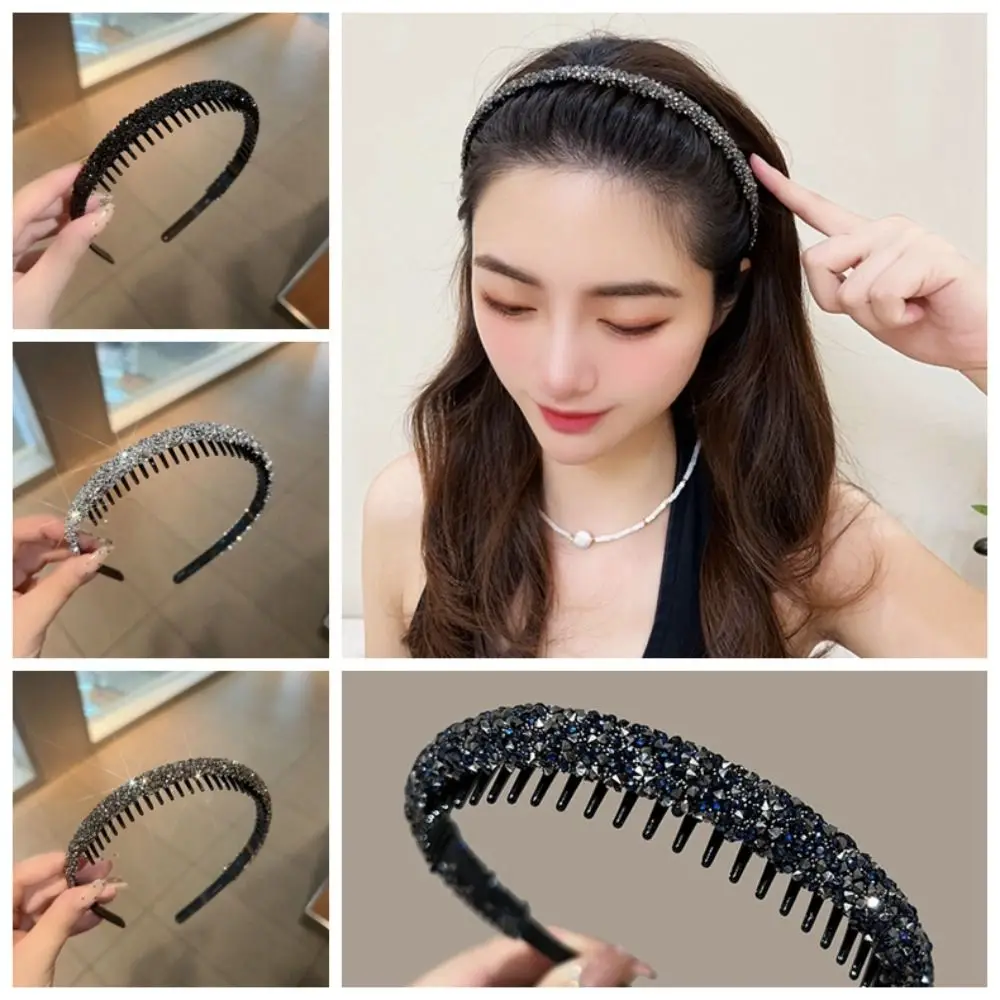 

Vintage Plastic Rhinestone Headband Make Up with Toothed Hairband Korean Style Face Wash Diamond Hair Hoop Female