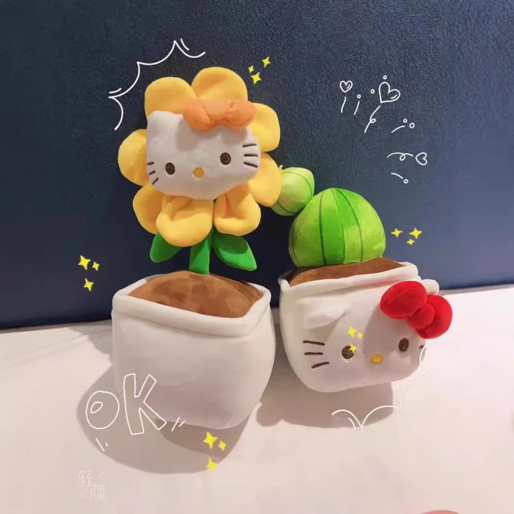 Kawaii Hello Kitty Cute Plush Doll Flower Desktop Ornament Anime Transform Sunflower Cactus Stuffed Toys Pillow Children's Gifts