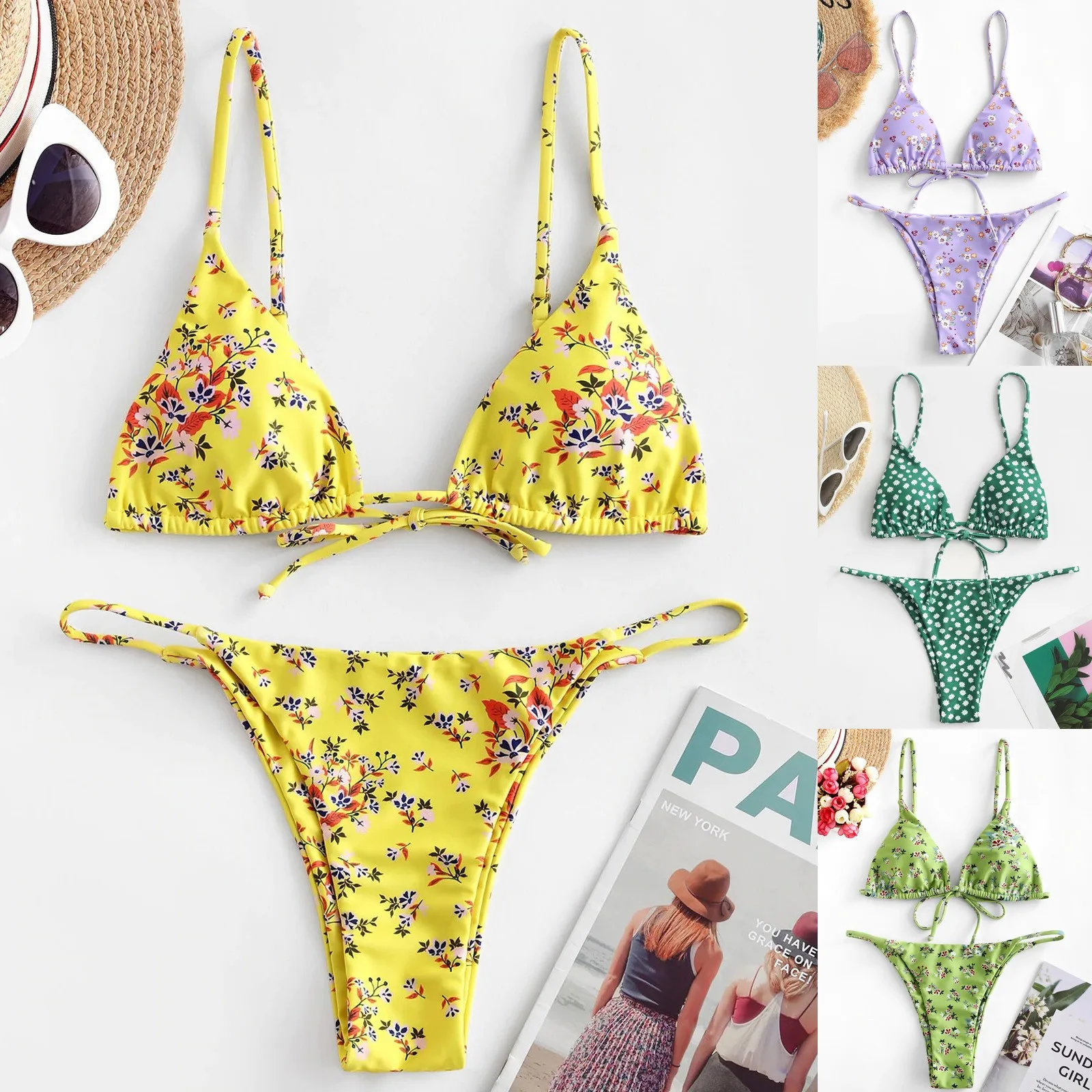 Sexy Women Bikini Two Piece Set 2024 Push Up Female Swimsuit Thong Swimwear Beach Holiday Floral Printed Bikini Bathing Suit