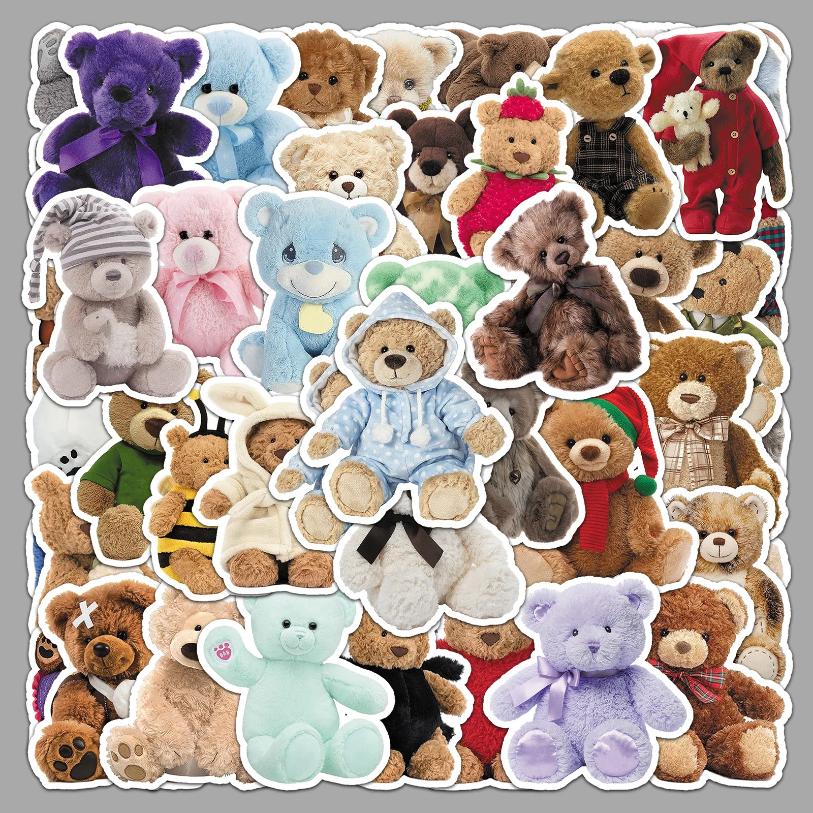 50PCS Plush Teddy Bear Toy Stickers Graffiti Stickers DIY Di