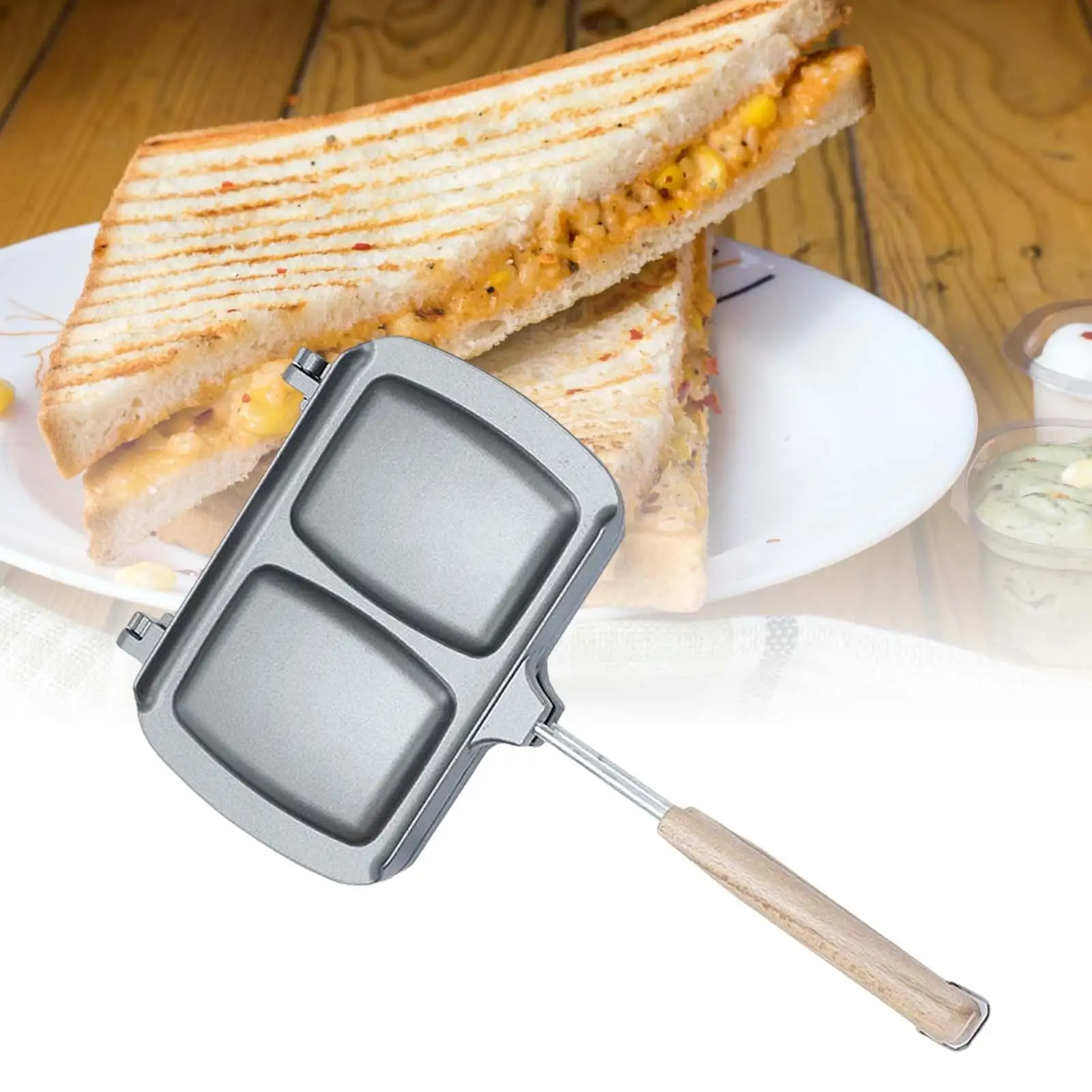 Máquina para hacer sándwiches, huevo para freír de doble cara, jamón con asas resistentes al calor, sartén para parrilla, pan, tostado, para interiores y exteriores