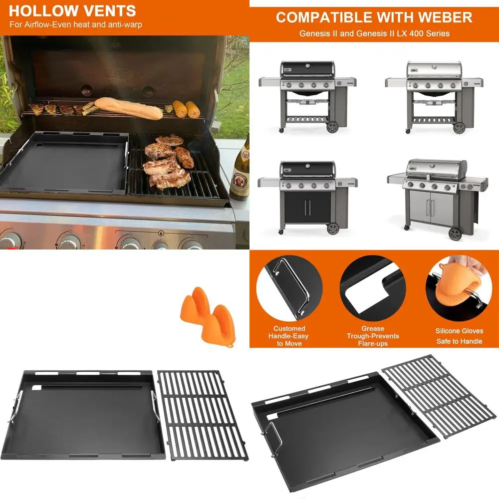 

Upgrade Flat Top Griddle and Grill Grate Kit for Genesis II 400 Series Grills, Replacement for Weber 6789 Models