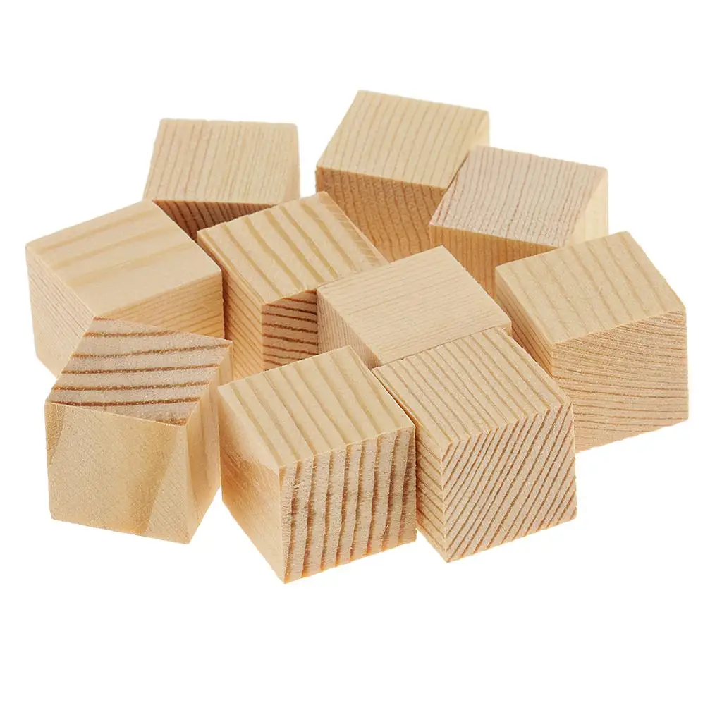 4-6pack Wood Cube Blocks Puzzle Unfinished Wooden Pieces for Crafts 20mm 10