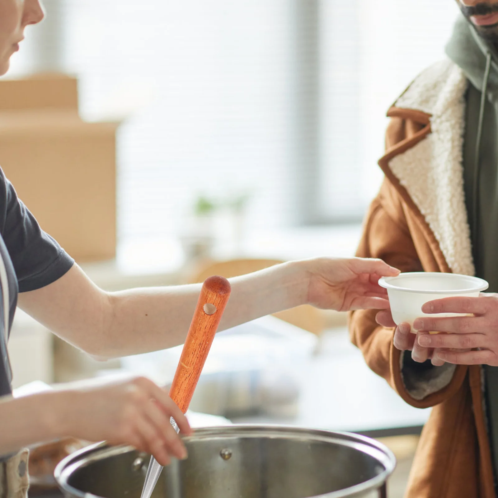 

Porridge Stainless Steel Soup Wooden Handle Long Handle Tool Practical Cooking Ladle Home Rice Scoop Multi-Purpose Ladle