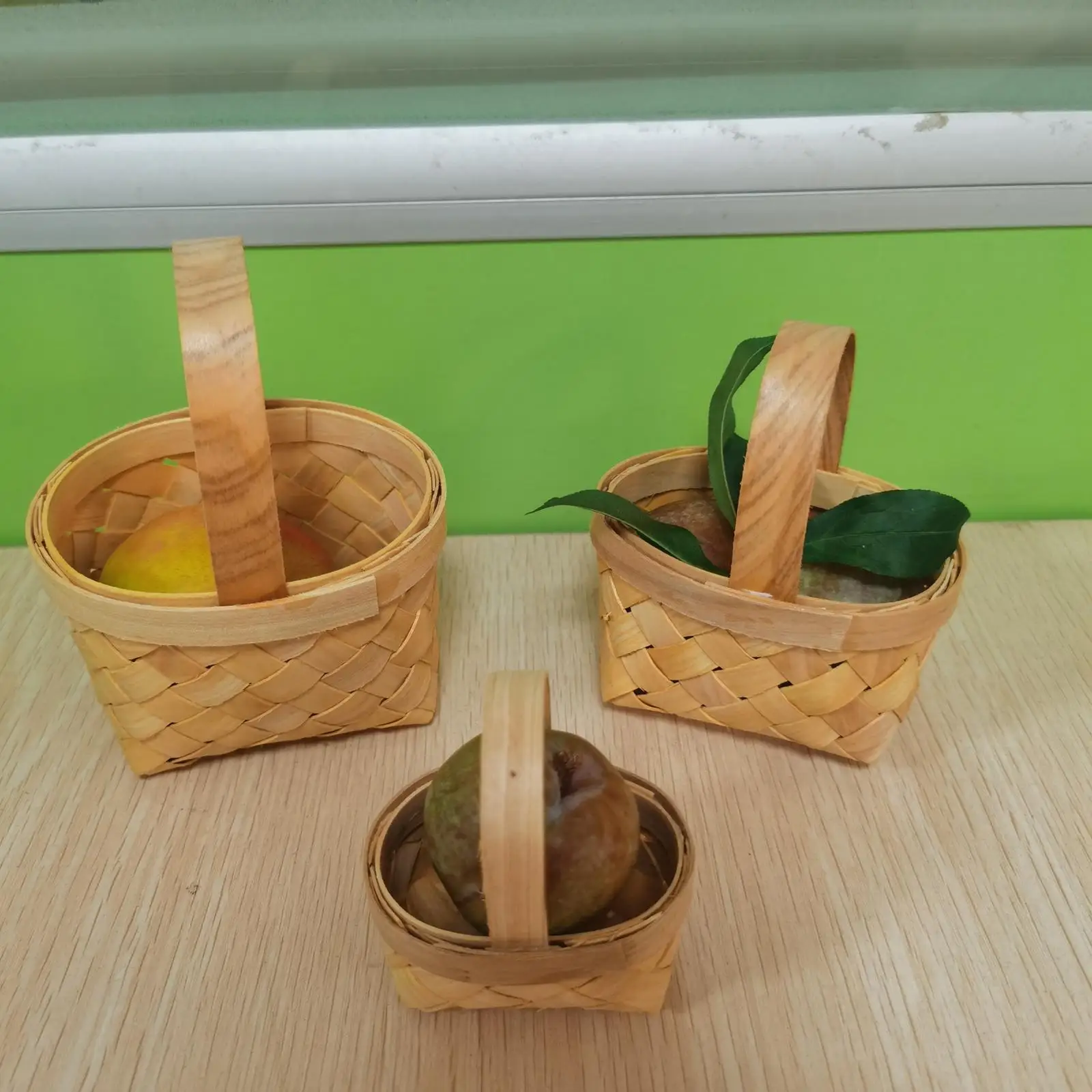 3x Easter Basket Storage Basket with Handle Woven Easter Decor Braided Picnic Bamboo Basket for Fruits Gifts Wedding Women Girls