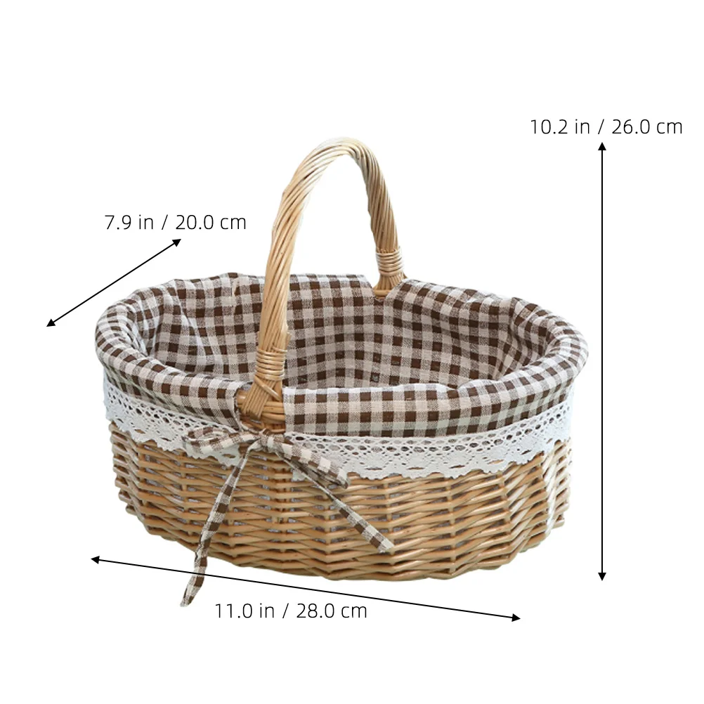 Keranjang Penyimpanan Anyaman Rotan Motif Kotak-kotak Linen untuk Buah, Roti, Camilan, Piknik, Pernikahan, Hadiah Pindah Rumah