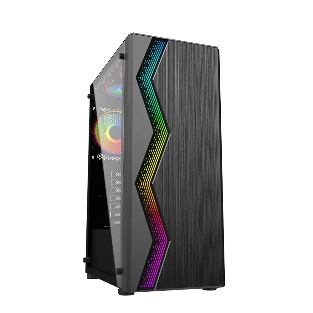 하이 퀄리티 ODM OEM PC RGB 선풍기 데스크탑 미디엄 타워 섀시, 게임용 PC 케이스, LED 라이트 바 포함 