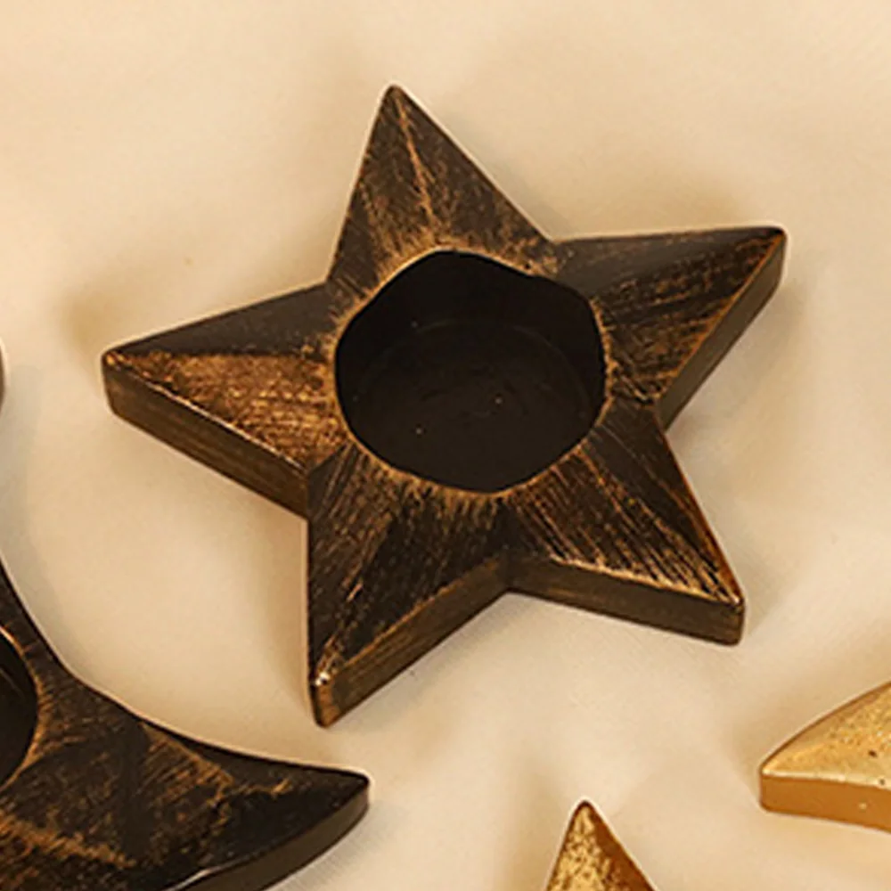 Resin Moon Star Tealight Holder Household Craft Ornament for Home Office Classroom Decor