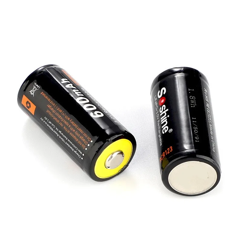 2Pcs Soshine 16340 RCR123 LiFePO4 Battery 3V 600mAh Rechargeable Protected Batteries With Battery Box