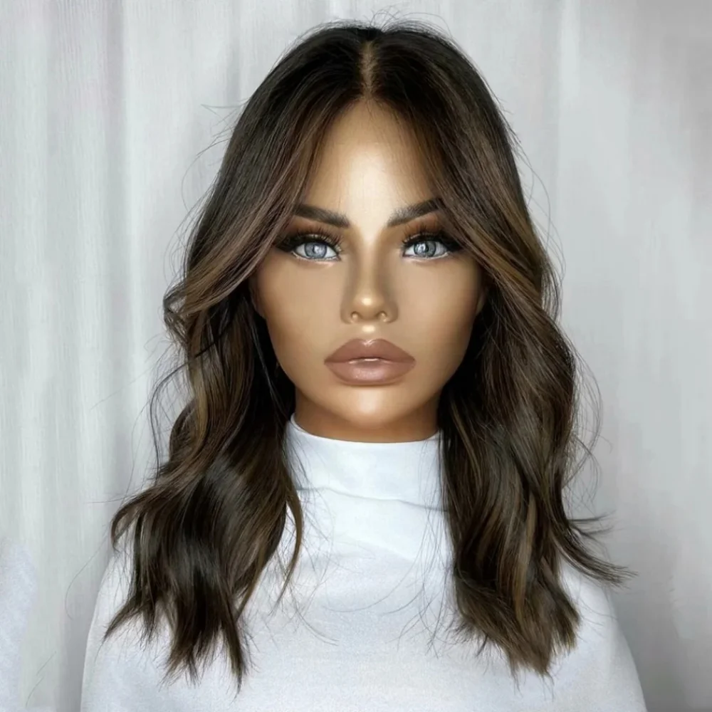 

16inch brown Body Wave 5x5 Lace Front Hair 100% Human Hair Wig 150 Density with Baby Hair Pre-Plucked Soft Hair Wig
