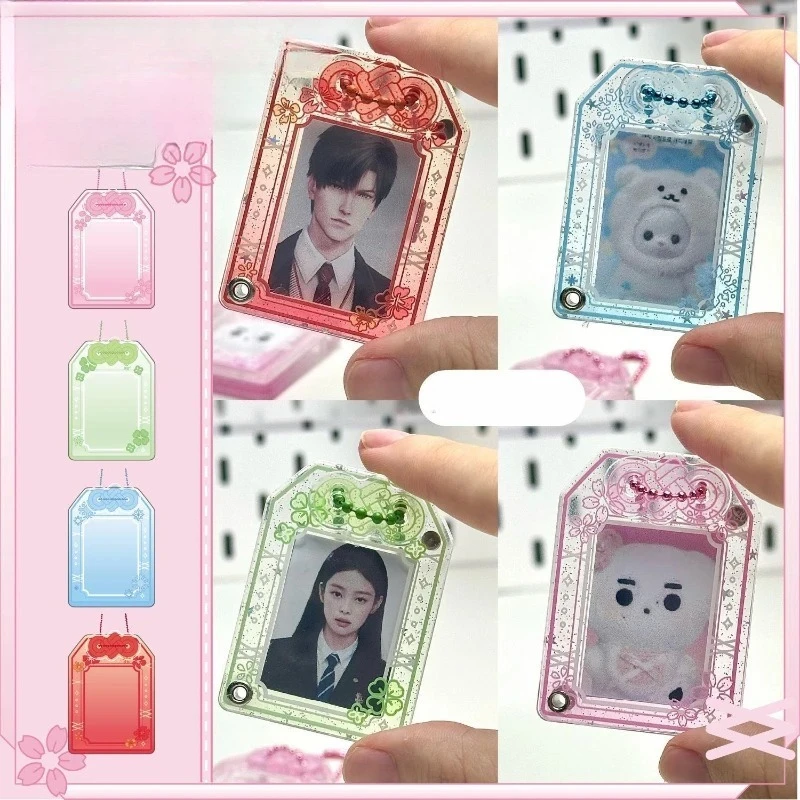 Porta carte amuleto per Kpop Custodia fotografica magnetica in acrilico da 1 pollice per carta d'identità per studenti Glitter Star Charm Clip Decor Kawaii giapponese