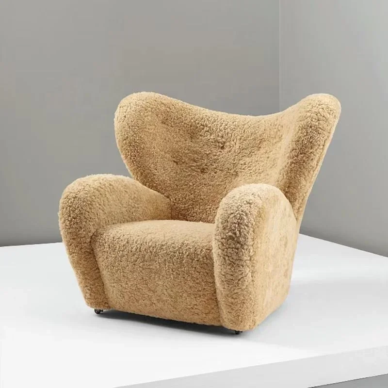 Modern customization living room lounge chair white lamb wool fabric upholstered high wing back leisure chair