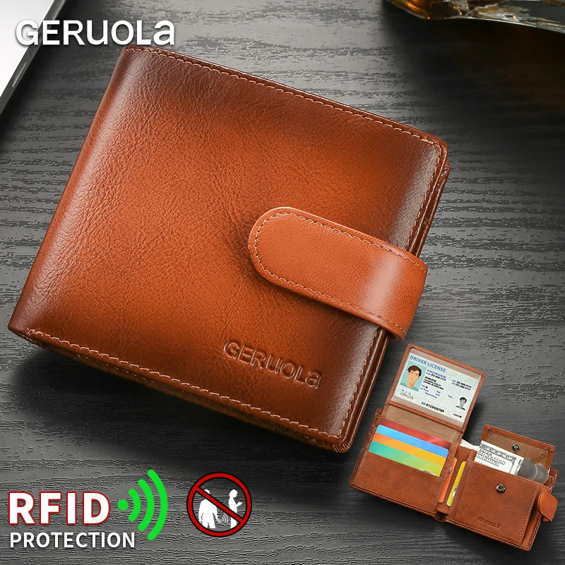 Compact genuine leather wallet, top-grain cowhide wallet with multiple card slots, RFID protection
