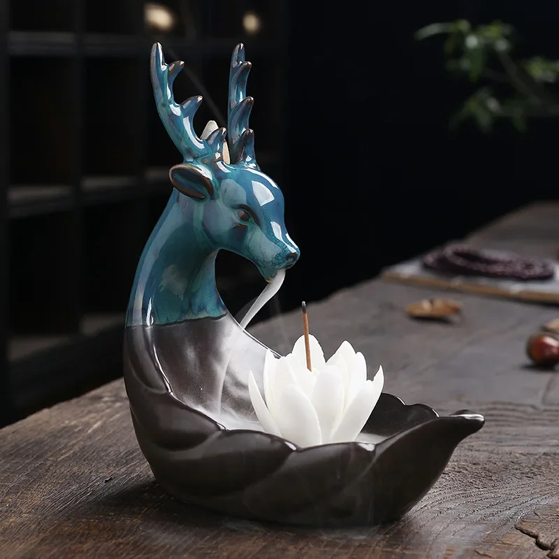 Beautiful Backflow Incense Burner Living Room Watch Smoke Waterfall Ceramic Home Decor Ornaments Buddhist Incense Base