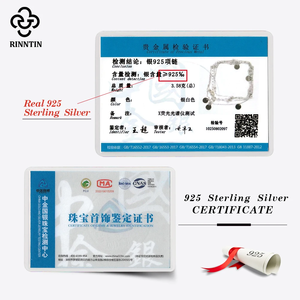 Rinntin Round Pendants Necklace 925 Sterling Silver for Women Charm Layered Necklace Vintage Neck Chain Fine Jewelry Gift BQN21