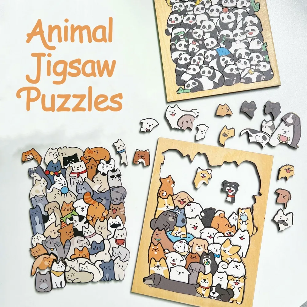 Irregular Shaped Animal Jigsaw Puzzles Cat Wooden Cartoon Shape Puzzles Dog Panda Animal Shape Puzzles Montessori Toys