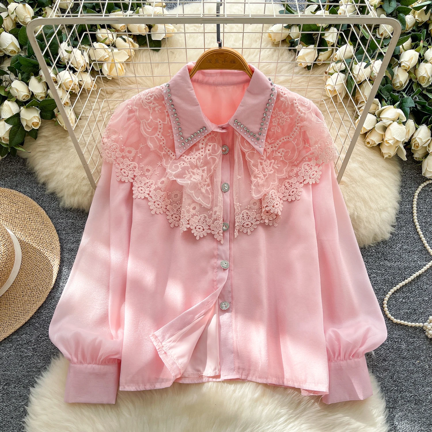 بلوزة Y2k Goth Spice Girl بأكمام طويلة مطرزة بالخرز للنساء واحدة الصدر من الدانتيل ملابس علوية ضيقة للسيدات #4