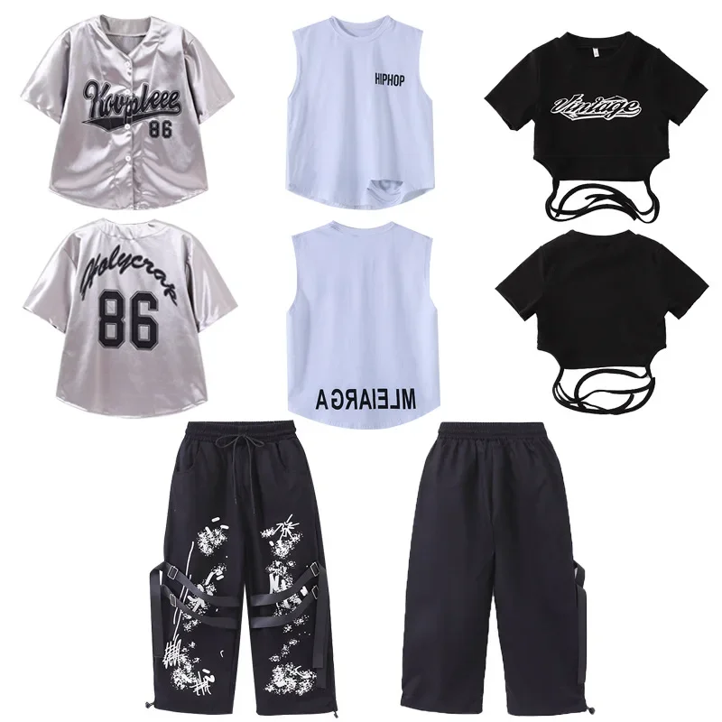 어린이 스트리트 댄스 트렌디 의류, 야구 재킷 세트, 힙합 소년 소녀 재즈 댄스 공연 쇼 드레스