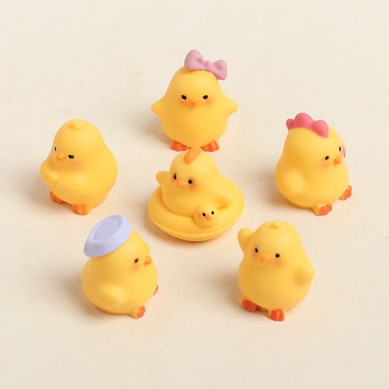 6Pcs Cute Resin Mini Chick Figures Kawaii Tiny Chicken Set Micro Baby Chicks Figurines for DIY Fairy Garden Aquarium Decor