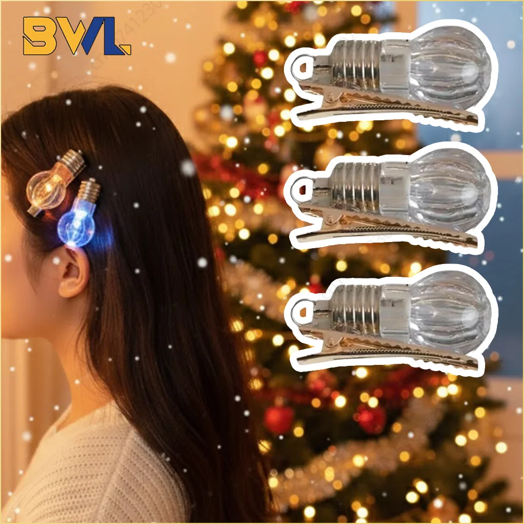 Funny LED Light Bulb Hair Clip Glow-in-the-Dark Hairpin for Women Unique Flashing Bangs Clipper Fun Hair Accessory for Events
