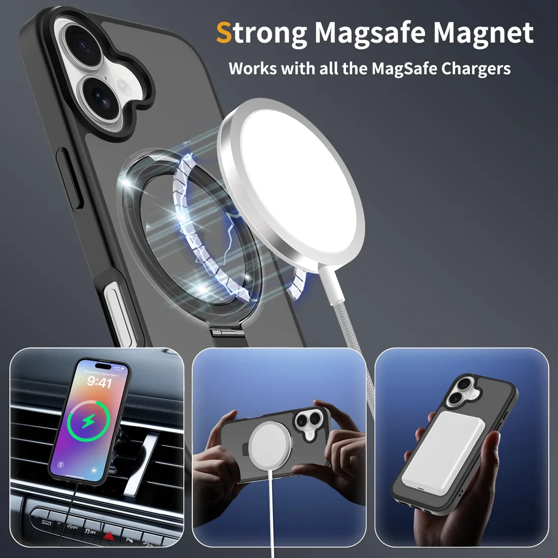 Picture 6: For iPhone 17 Phone Cover with KickStand, Compatible With MagSafe Shockproof Slim Translucent Matte Phone Case Fit iPhone 17