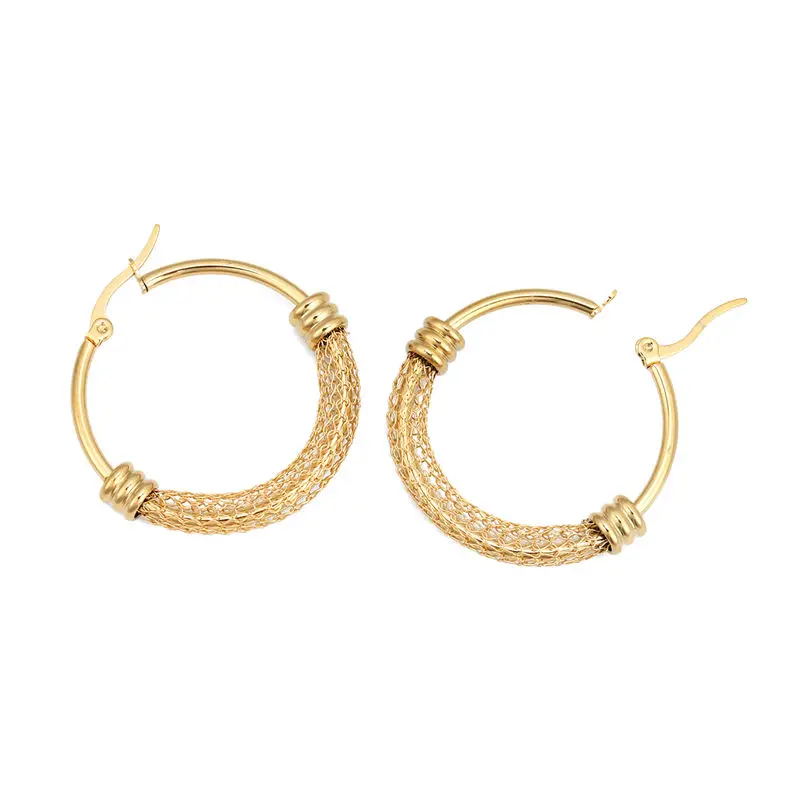 Fashion 304 Stainless Steel Hoop Earrings Gold Color Oval Spiral Round Earrings Jewelry , Post/ Wire Size: (17 gauge), 1 Pair