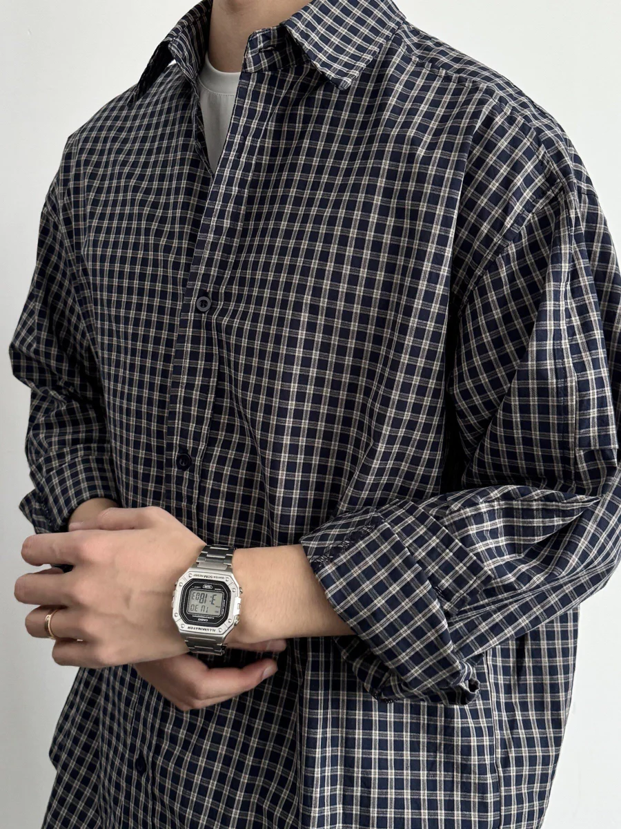 

Retro Japanese Sle Pure Cotton Plaid Long Sve irt Casual Loose Fit Spring Autumn Versatile Trendy Button up Coat