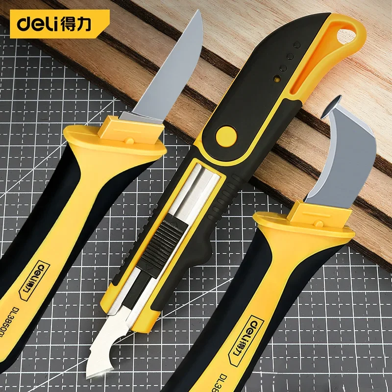 Deli 1Pcs Stainless Steel Hook Knife PVC Plastic Sheet Cutting Knife Electrician Cable Wire Stripping Knife Portable Hand Tools