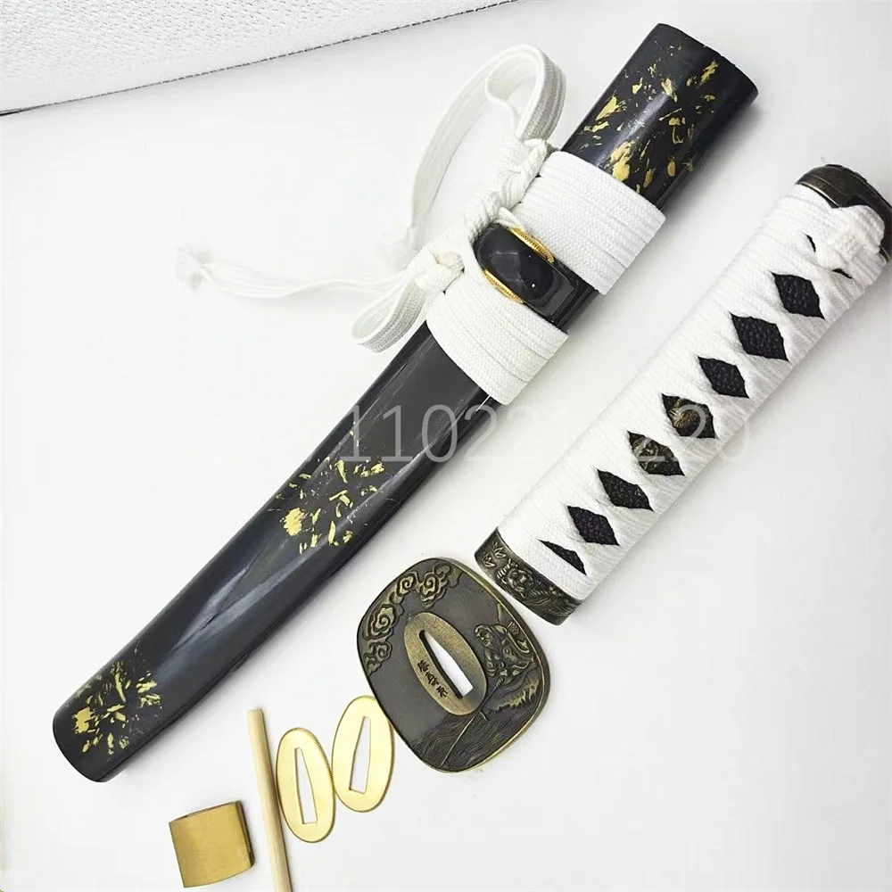 A Set Good Tanto Parts White Tsuka Handle Tsuba Handguard Habaki Seppa Hardwood Sheath For Real Samurai Katana Tanto Sword Parts