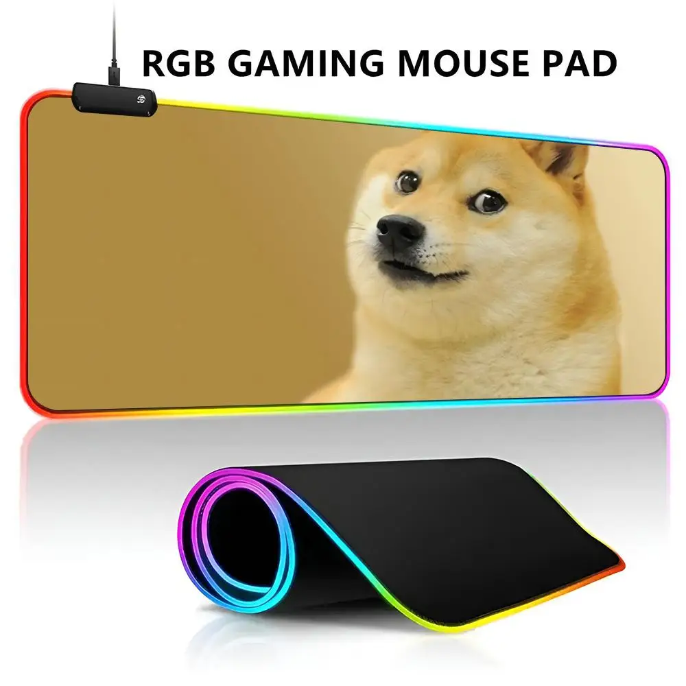 

Cheems Dog Забавный коврик для мыши Shiba Inu Dank RGB со светодиодной подсветкой, водонепроницаемый большой коврик для геймерской мыши, большой коврик для клавиатуры Mause, ПК, стол