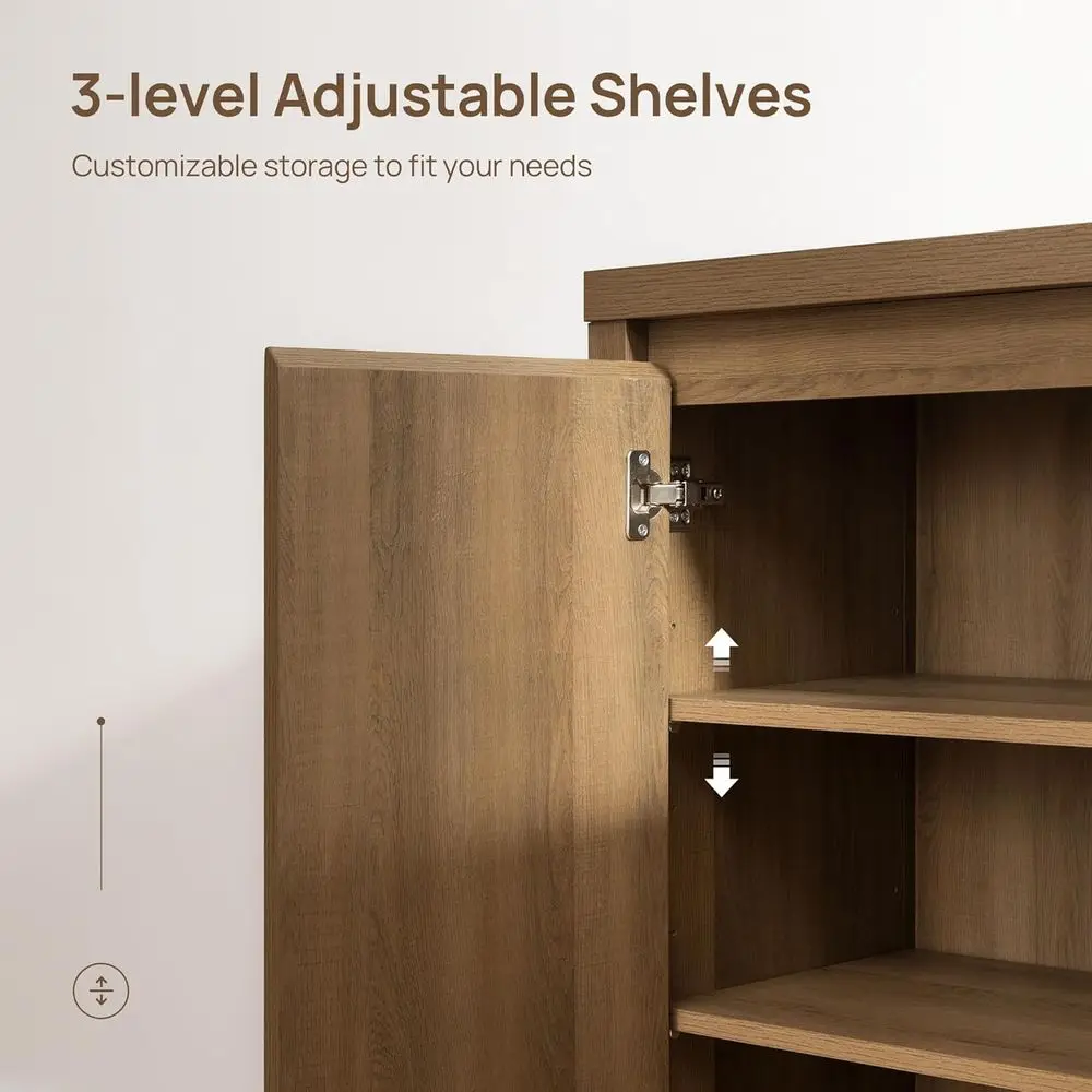 طقم خزانة بوفيه مكون من قطعتين من كراميل أوك فارمهاوس مع أرفف قابلة للتعديل لتخزين المطبخ وغرفة المعيشة