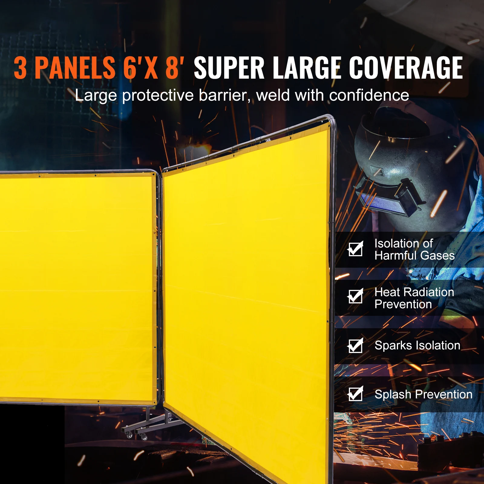 SucceBuy Schermo per tende per saldatura con telaio Schermo di protezione per saldatura in vinile ignifugo su 12 ruote Professionale per officina