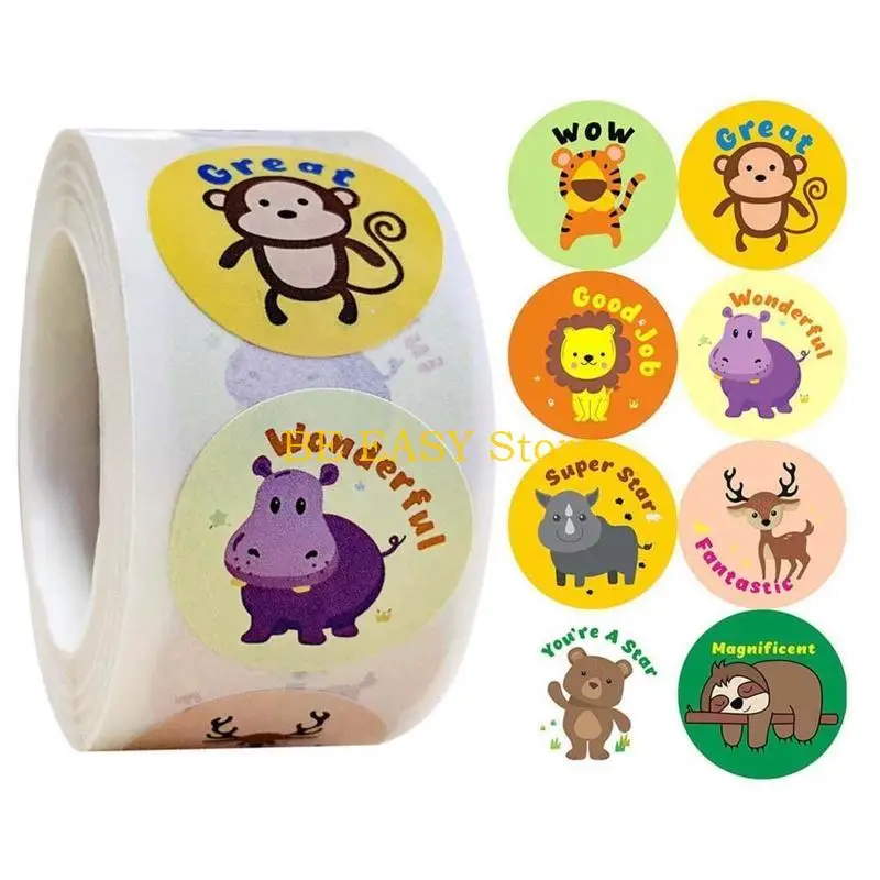 E28F 500pcs/roll Cartoon Animal Reward Stickers Diary Scrapbooking Teacher Incentive