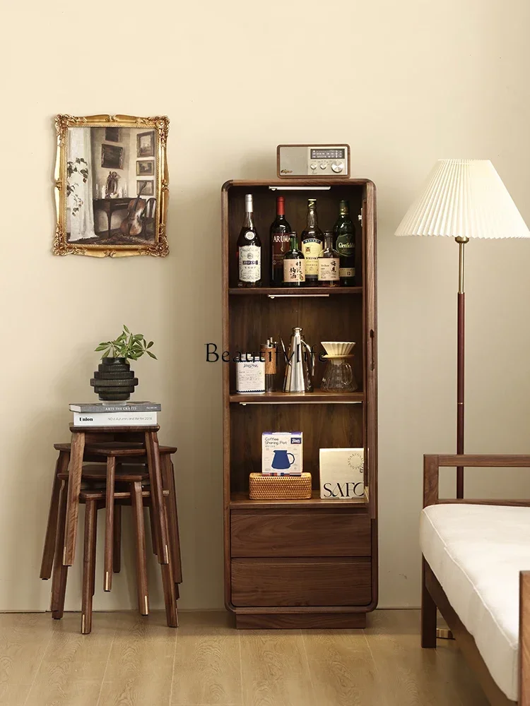 

35FG26North America Black Walnut Solid Wood TV Side Cabinet High and Low Sideboard Cabinet All Solid Wood Log North