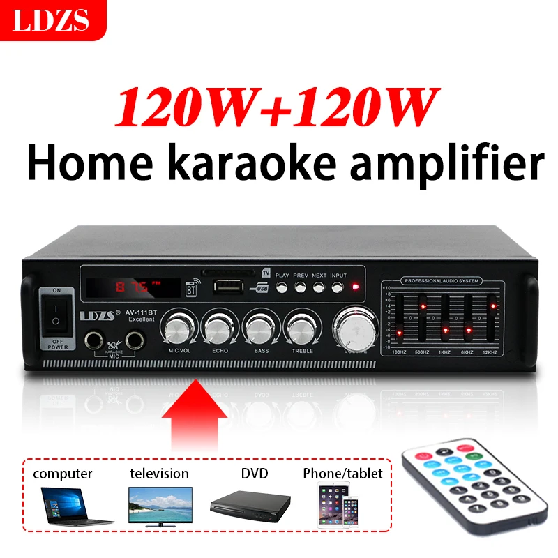 LDZS 1000W Home Car Power Amplifiers 2 Channel Bluetooth Surround Sound FM USB Remote Control Mini HIFI Digital Stereo Amp