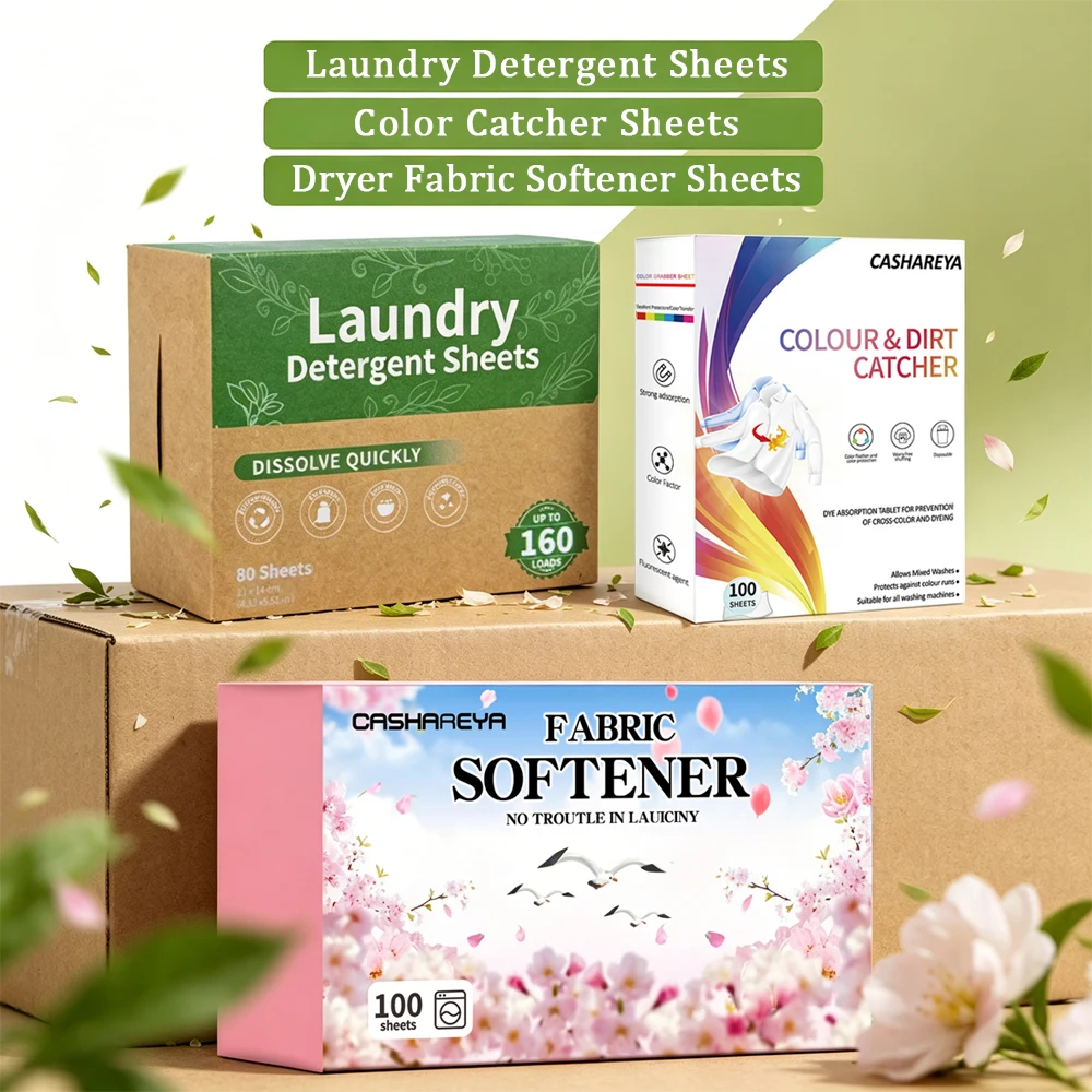 

CASHAREYA Laundry Kit 220 Sheets Detergent Dryer Sheets Color Catcher Anti Static Fade Protection Travel Home Complete Set