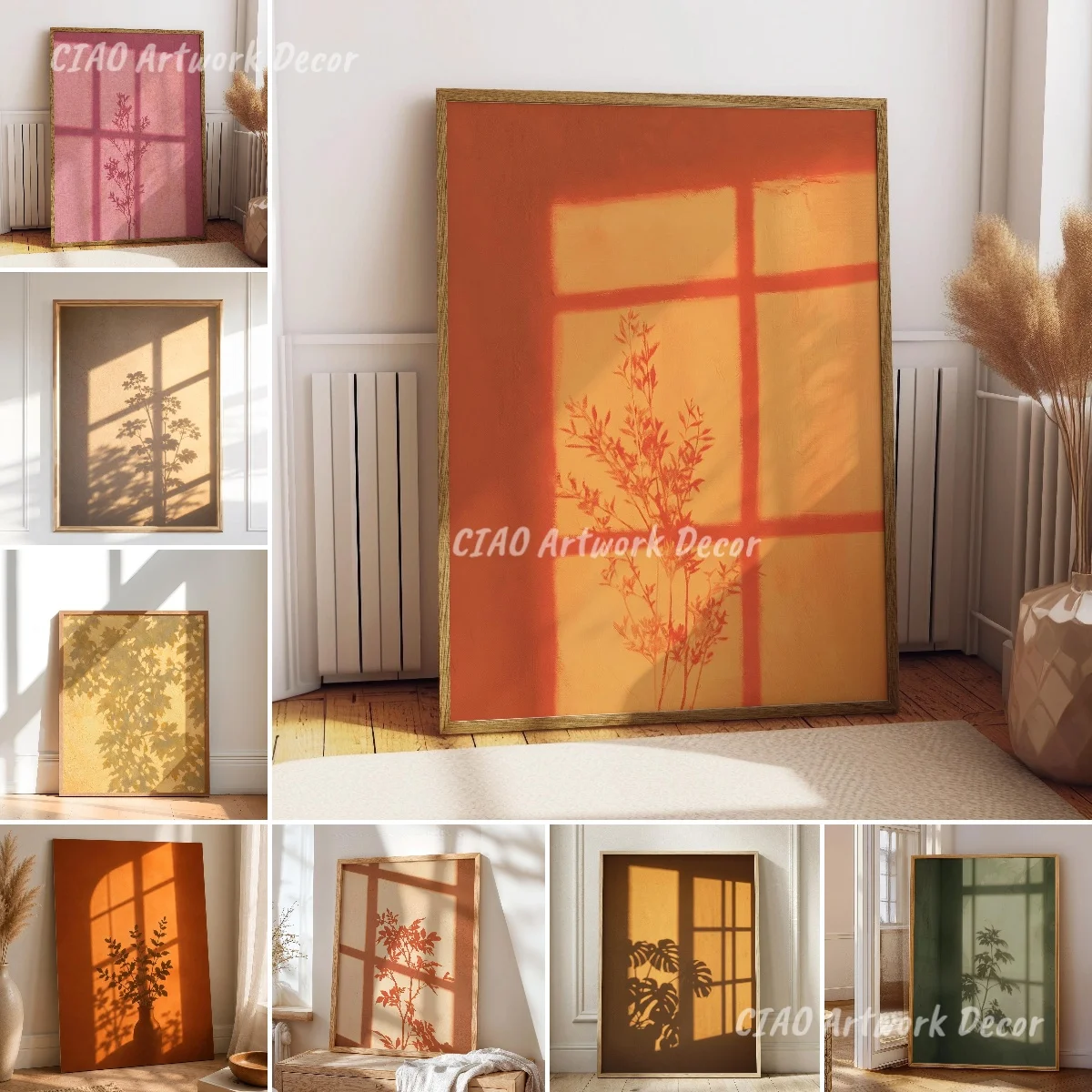 Sunset Window Shadow Abstract Canvas Prints Poster Modern Minimalist Nature Botanical Aesthetic Art Prints Wall Art Home Decor