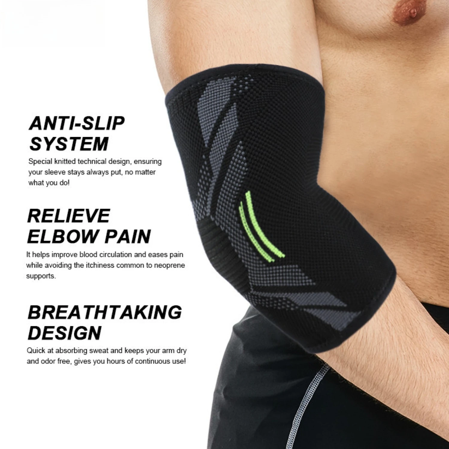 1pc Sports Knitted Pressurized Elbow Brace Support Silicone Breathable Non-slip Basketball Arm Guard Sleeve Nylon Anti-collision